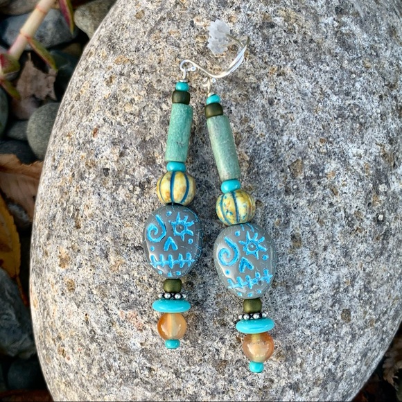 Aqua Sugar Skull Earrings - Picture 8 of 16